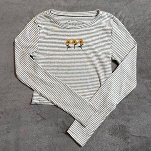 embroidered long sleeve crop shirt